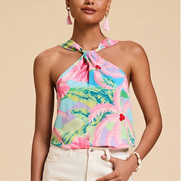 Tropical Print Multicolor Halter Top - Picture 1 of 9